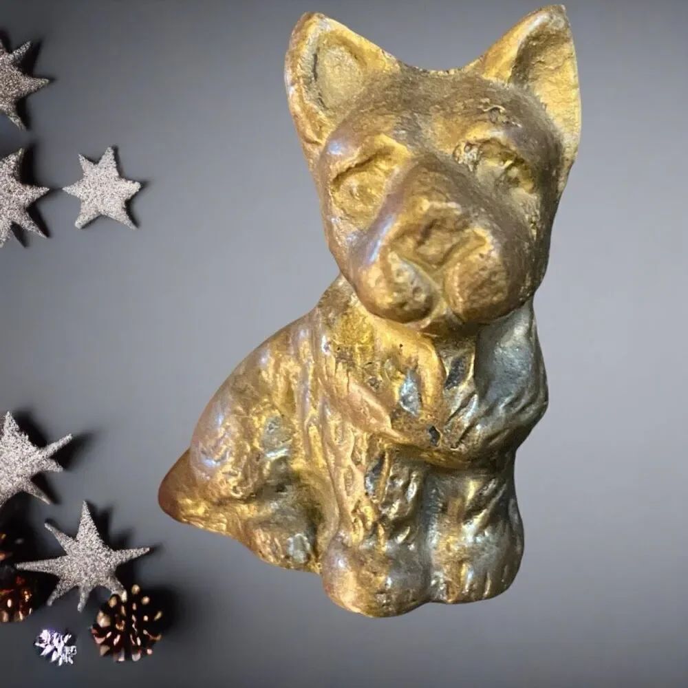 Vintage Scottish Terrier Brass Dog Sculpture Figurine Decor